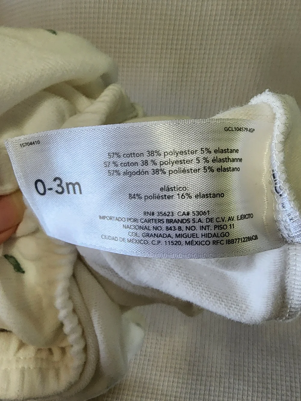 Carter's 0-3M White Baby Sleep Gown with Green Leaf Print.